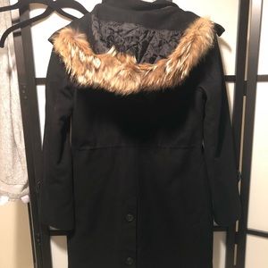Mackage black wool coat with fur hood